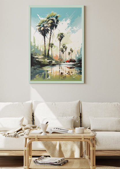 Palm Reflections – Modern Coastal City Canvas & Poster Print – AI PRINT LAB