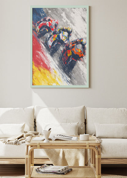 Spain Motorcycle Racing Pack Motion Wall Art Poster & Canvas