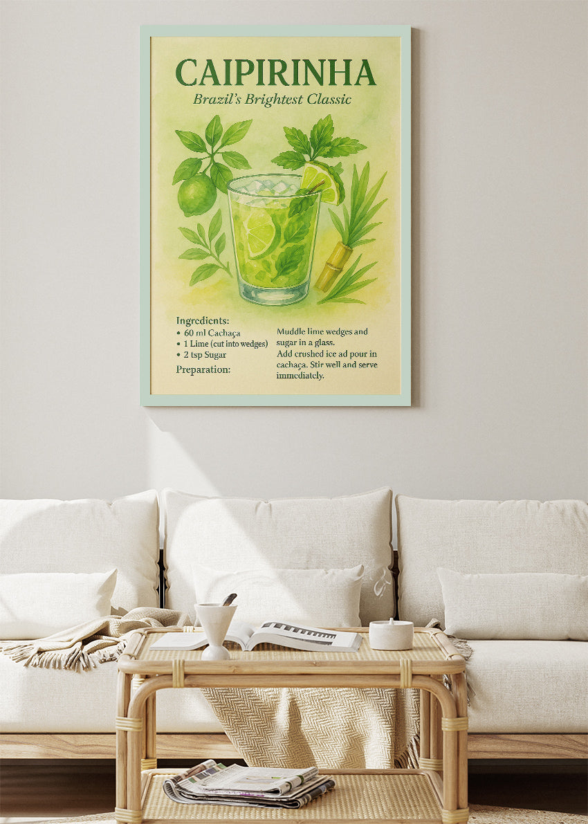 Caipirinha Botanical Cocktail Poster & Canvas Print | Brazil’s Brightest Classic Bar Art