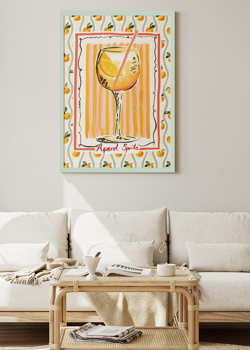 Aperol Spritz Illustrated Poster & Canvas Print | Mediterranean Cocktail Wall Art