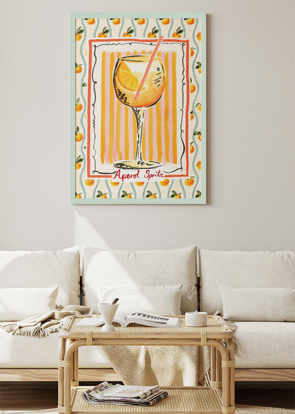 Aperol Spritz Illustrated Poster & Canvas Print | Mediterranean Cocktail Wall Art