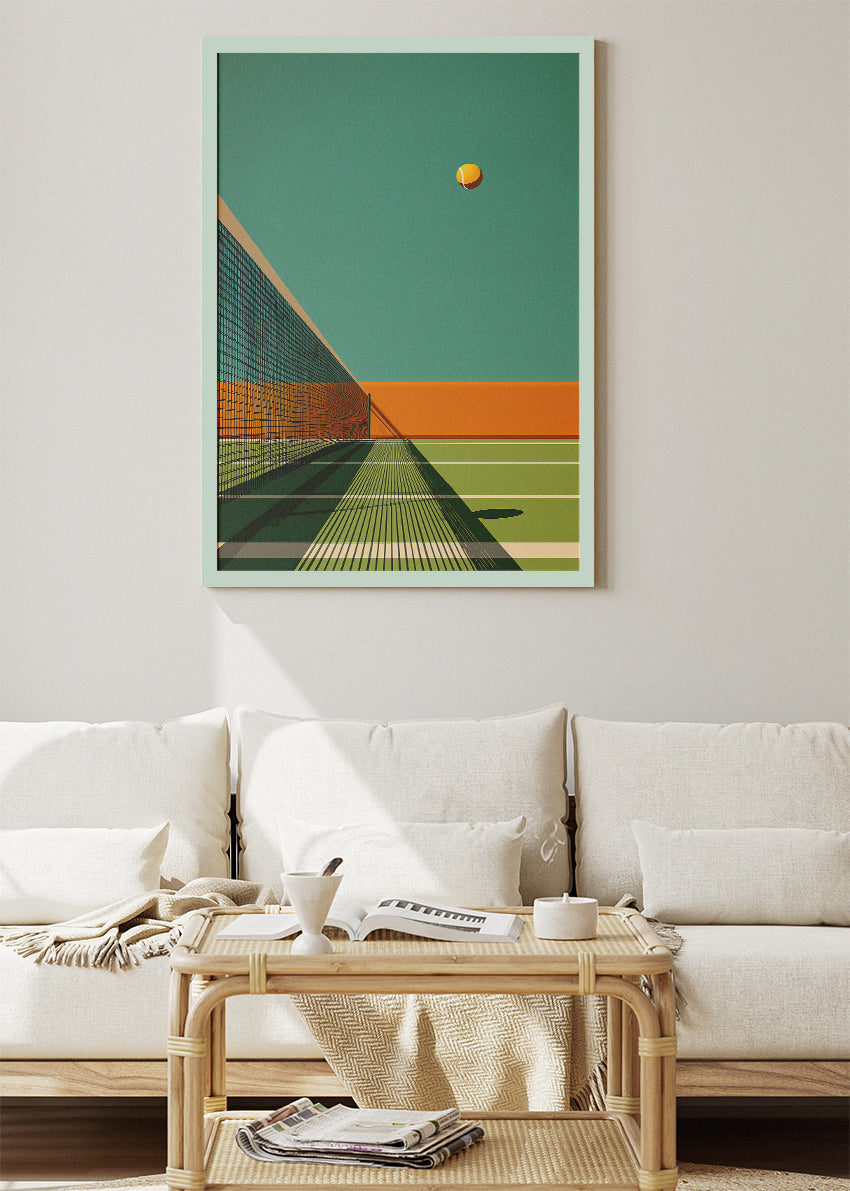 Minimalist Tennis Court Wall Art Poster & Canvas Print – Retro Sports Decor