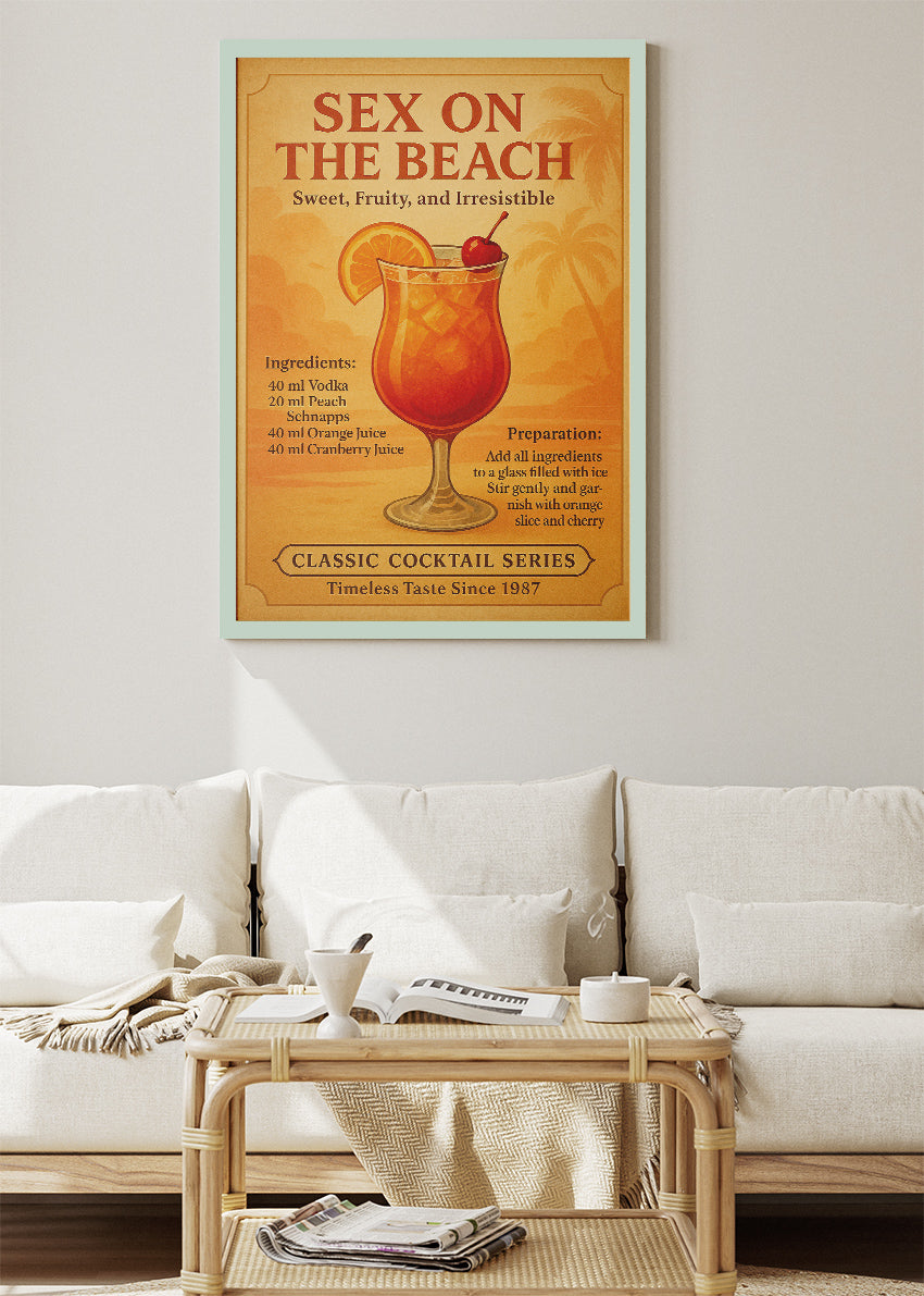 Sex on the Beach Vintage Cocktail Poster & Canvas Print | Classic Bar Wall Art