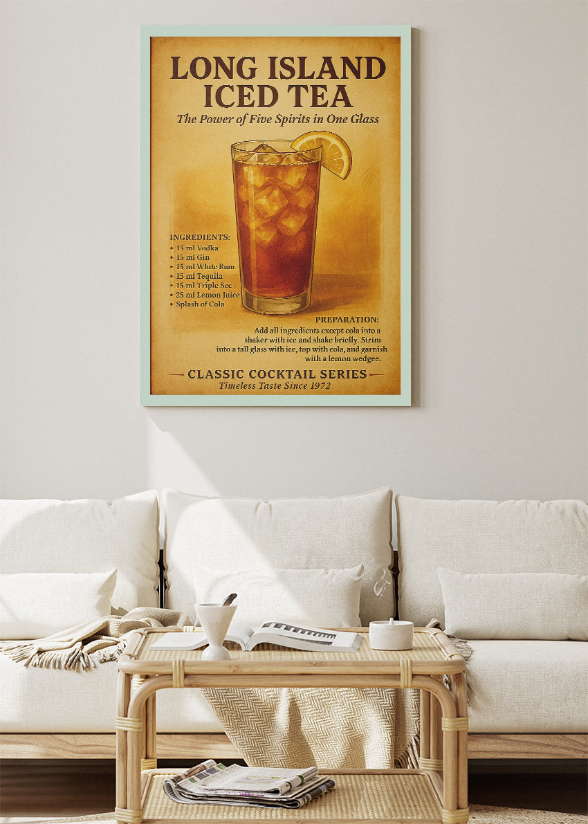 Long Island Iced Tea Vintage Cocktail Poster & Canvas Print | Classic Bar Wall Art