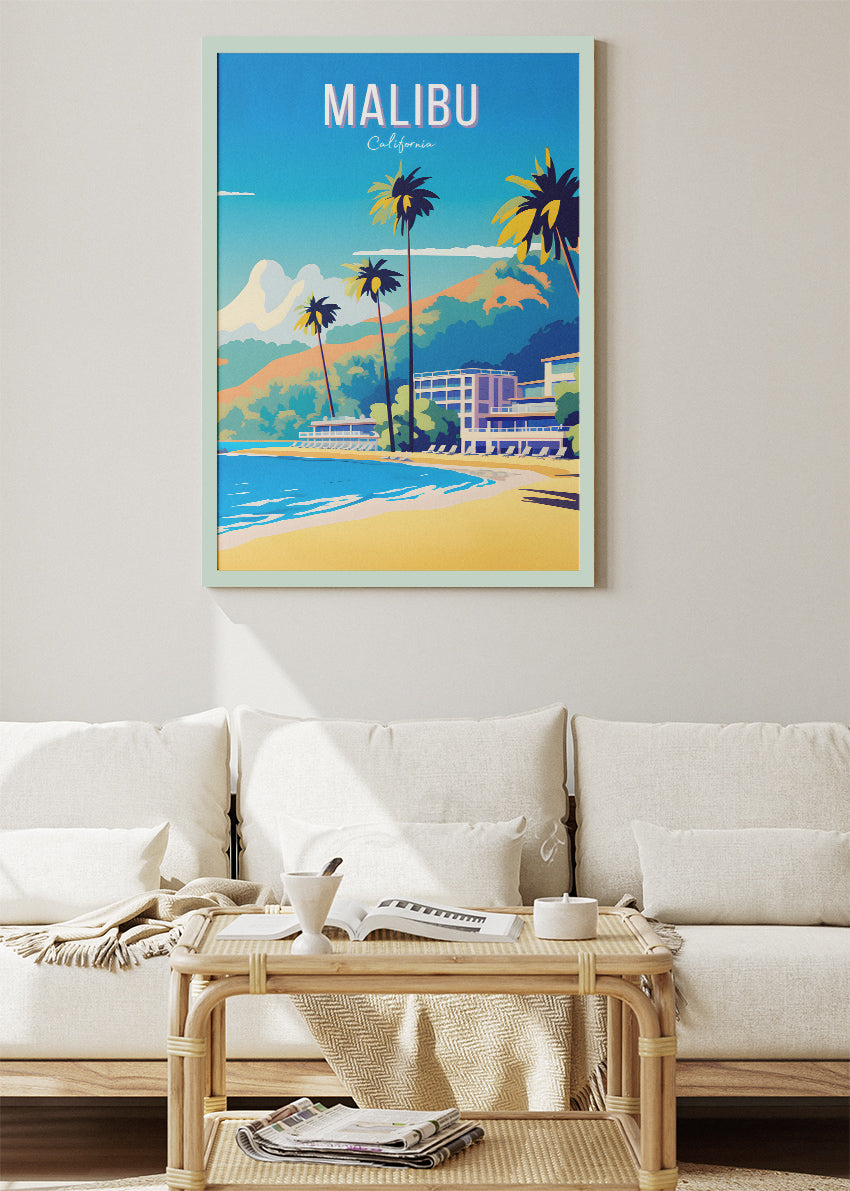 Malibu California Poster & Canvas Print – Coastal Beach Wall Art