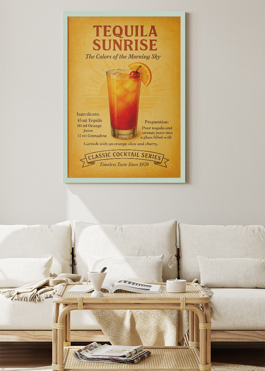 Tequila Sunrise Classic Cocktail Poster & Canvas Print | Vintage Bar Wall Art
