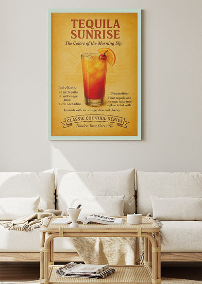 Tequila Sunrise Classic Cocktail Poster & Canvas Print | Vintage Bar Wall Art