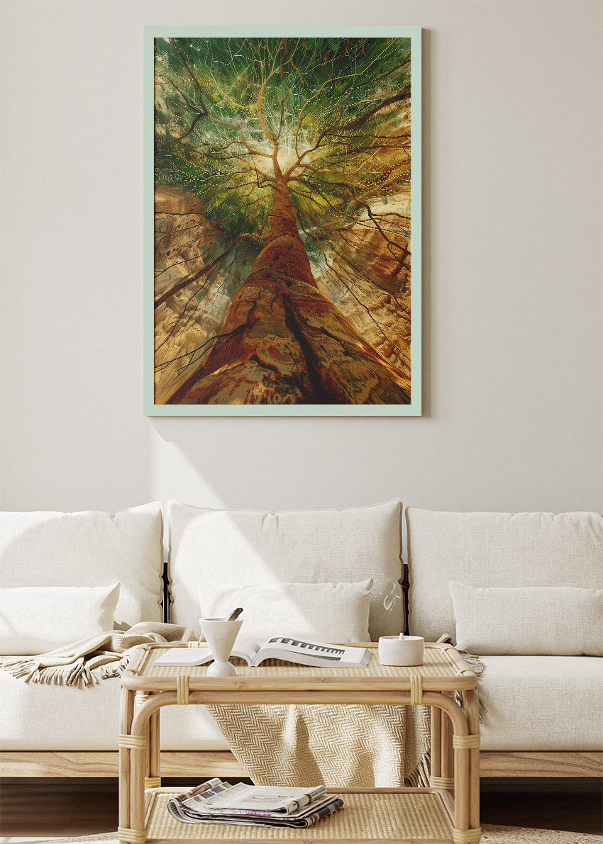 Majestic Tree of Life Wall Art – Golden Sunlight Forest Canvas Print & Modern Nature Statement Poster for Living Room Decor UK
