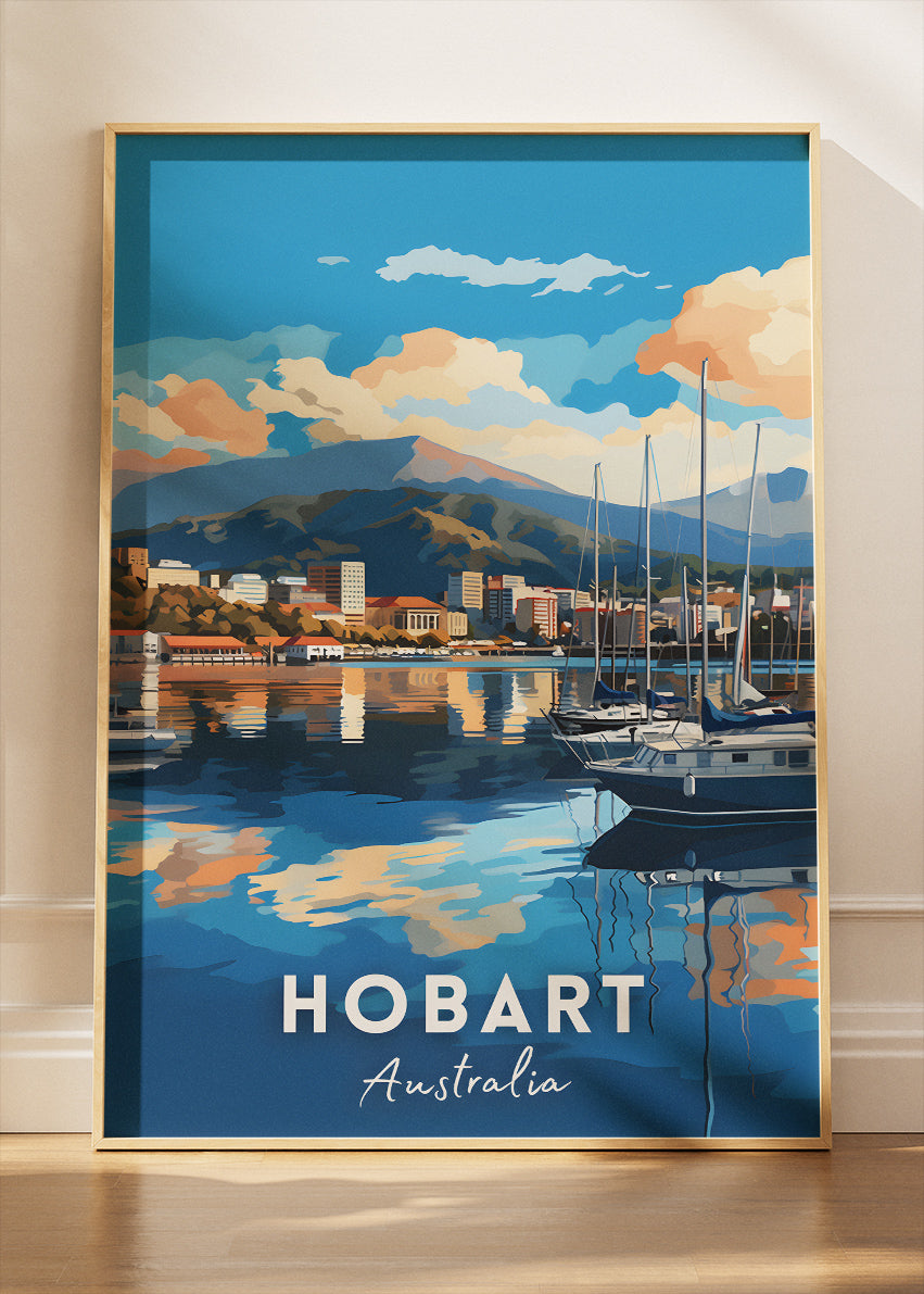 Hobart Australia Travel Poster & Canvas Wall Art – Waterfront Skyline Print – AIPRINTLAB
