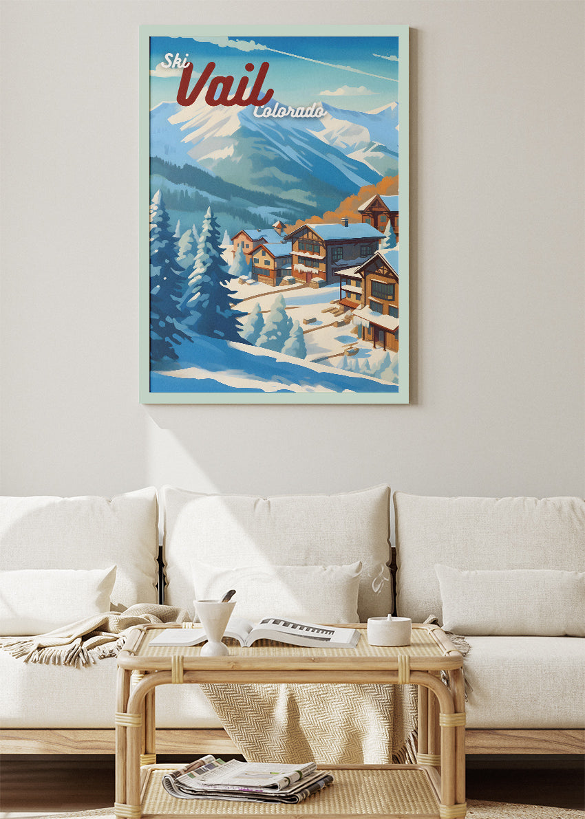 Vail Colorado Ski Poster & Canvas Print – Retro Winter Mountain Wall Art