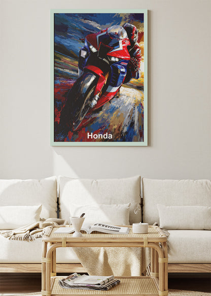 Honda Superbike Racing Motion Wall Art Poster & Canvas