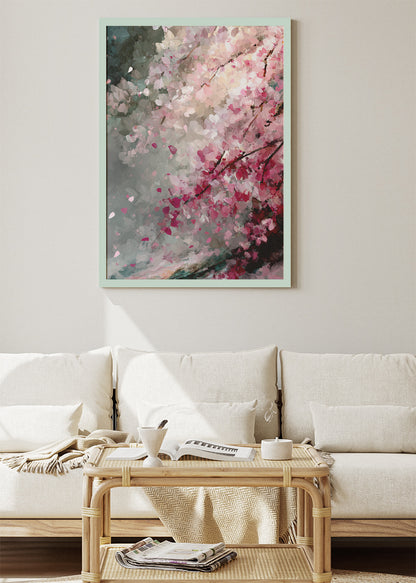 Abstract Cherry Blossom Wall Art – Blush Pink Impressionist Canvas Print | Modern Floral Statement Poster