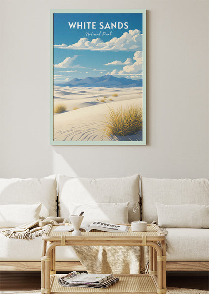 White Sands National Park Poster & Canvas Print – Illustrated Desert Dunes New Mexico Wall Art