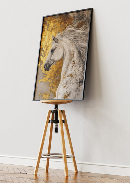 Golden Abstract Horse Art Poster & Canvas Print – Elegant Luxury Wall Decor