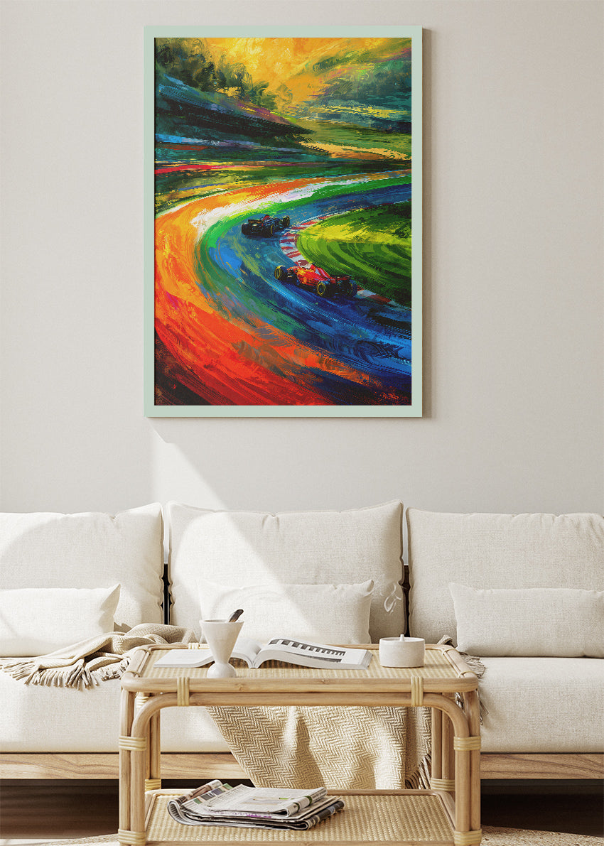 Formula 1 Rainbow Track Poster Canvas Print – Abstract Color Racing Wall Art – AI PRINT LAB