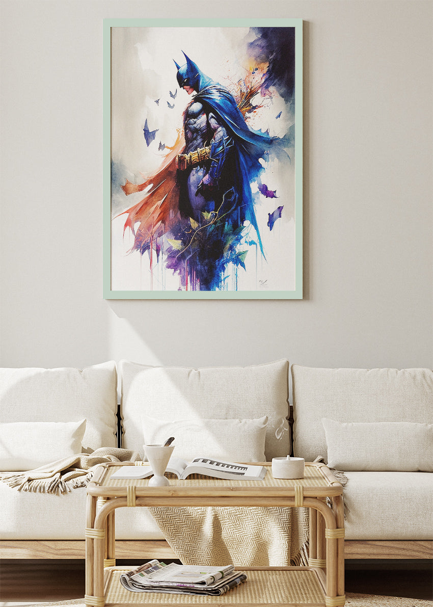 Batman – Watercolor Hero Full Body Canvas & Poster Print – AI PRINT LAB
