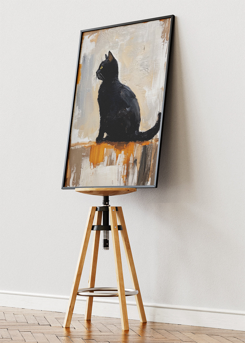 Minimalist Black Cat Art Poster & Canvas Print – Modern Abstract Feline Wall Decor
