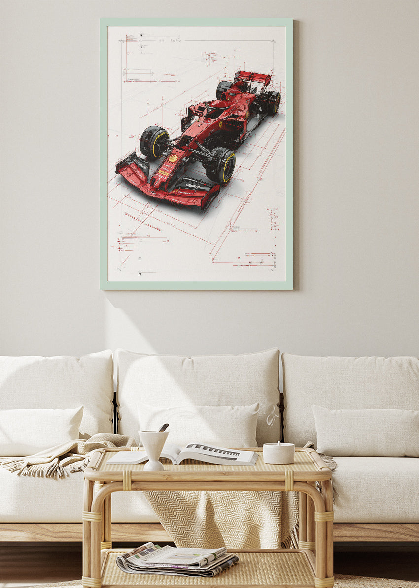 Ferrari Formula 1 Blueprint Poster Canvas Print – Technical Racing Wall Art – AI PRINT LAB