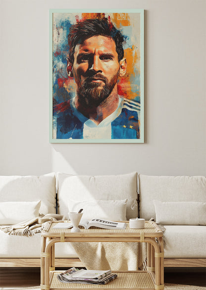 Lionel Messi Expressive Portrait Wall Art | Modern Football Art Poster & Canvas