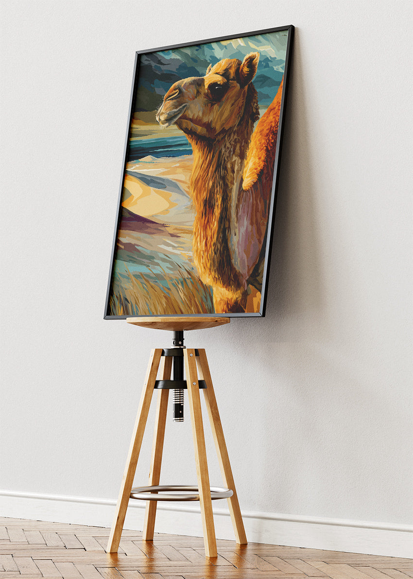 Desert Camel Poster & Canvas Print – Vintage Geometric Wildlife Art