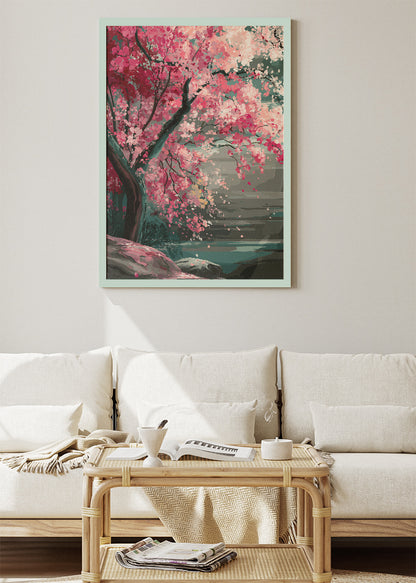 Japanese Cherry Blossom Tree Landscape Canvas & Poster Print – AI PRINT LAB