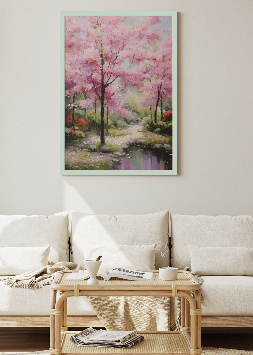 Spring Cherry Blossom Garden Landscape Canvas & Poster Print – AI PRINT LAB