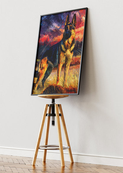 German Shepherd Poster & Canvas Print – Dramatic Sunset Wildlife Art