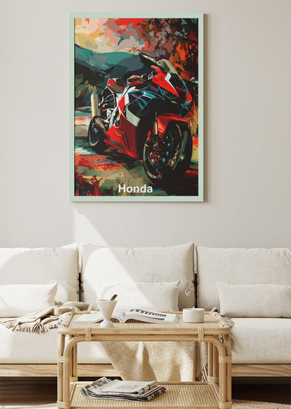 Honda Superbike Performance Art Wall Poster & Canvas
