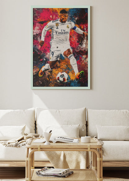 Kylian Mbappé Dynamic Action Wall Art | Expressive Football Art Poster & Canvas