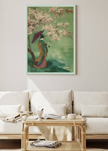 Japanese Geisha Cherry Blossom Lake Canvas & Poster Print – AI PRINT LAB