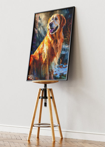 Golden Retriever Poster & Canvas Print – Warm Sunset Dog Portrait Art
