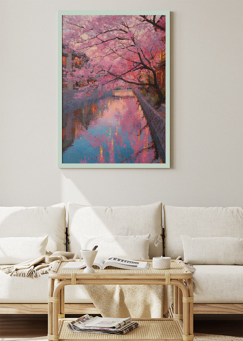 Kyoto Cherry Blossom Canal Sunset Canvas & Poster Print – AI PRINT LAB