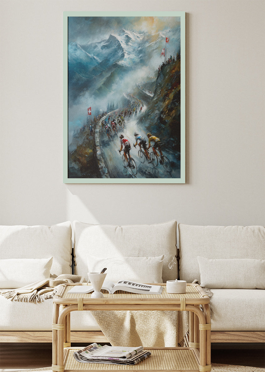 Epic Alpine Cycling Poster & Canvas Art Print – Mountain Switchback Climb