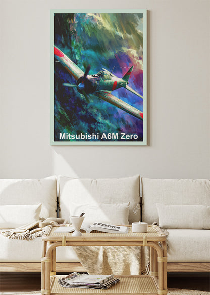 Mitsubishi A6M Zero Poster & Canvas Print – Illustrated WWII Fighter Aircraft Wall Art