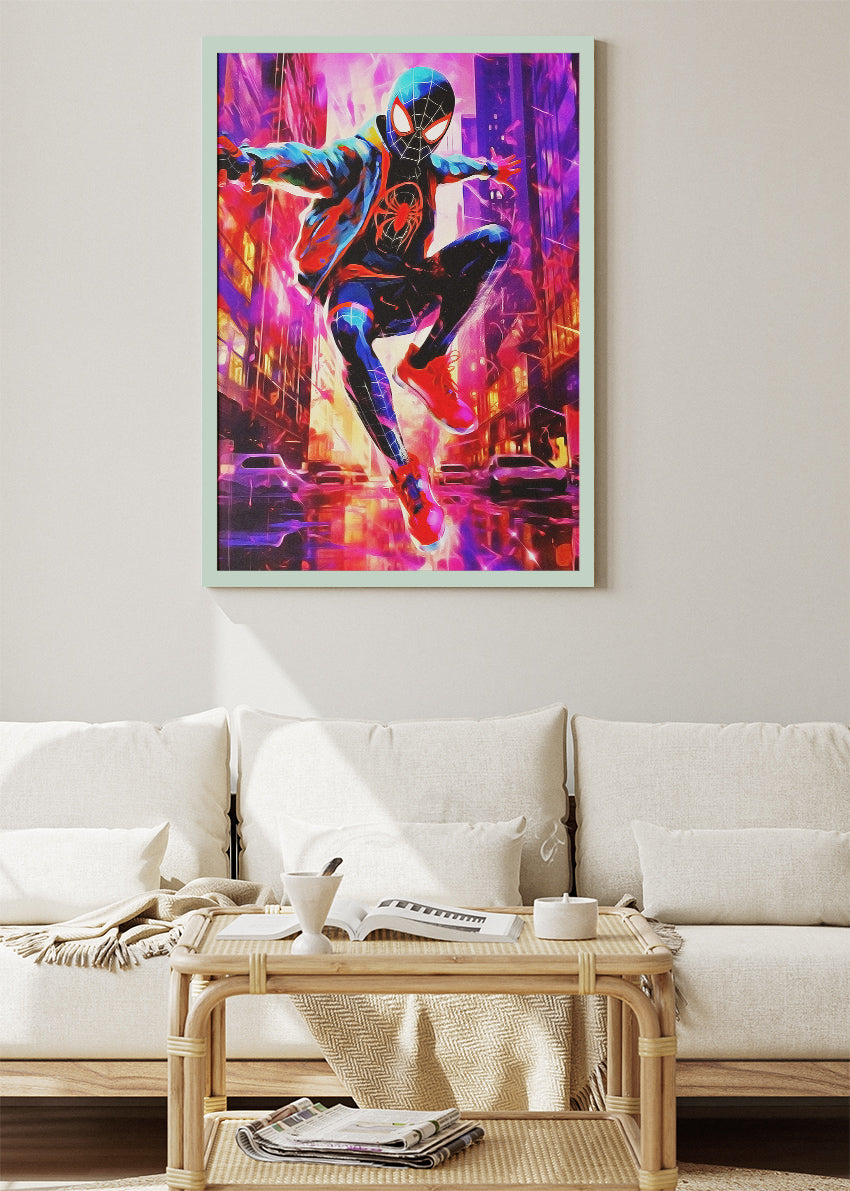 Miles Morales Neon City Action Canvas Print & Poster – AI PRINT LAB