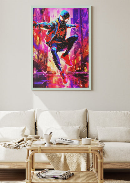 Miles Morales Neon City Action Canvas Print & Poster – AI PRINT LAB