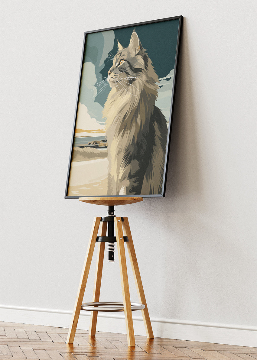 Maine Coon Cat Poster & Canvas Print – Retro Minimalist Feline Art
