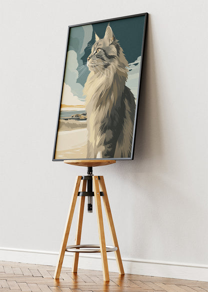 Maine Coon Cat Poster & Canvas Print – Retro Minimalist Feline Art