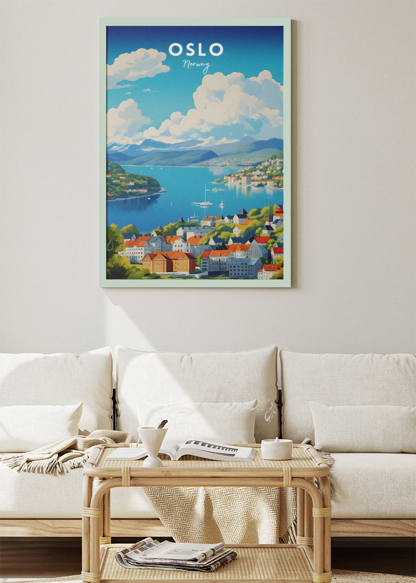 Oslo Norway Poster & Canvas Print – Modern Illustrated Scenic Fjord City Art
