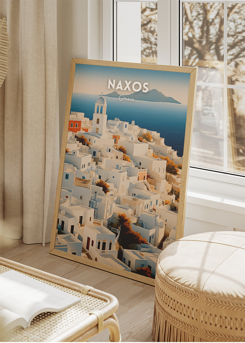 Naxos Greece Poster & Canvas Print – White Cycladic Houses & Aegean View Art