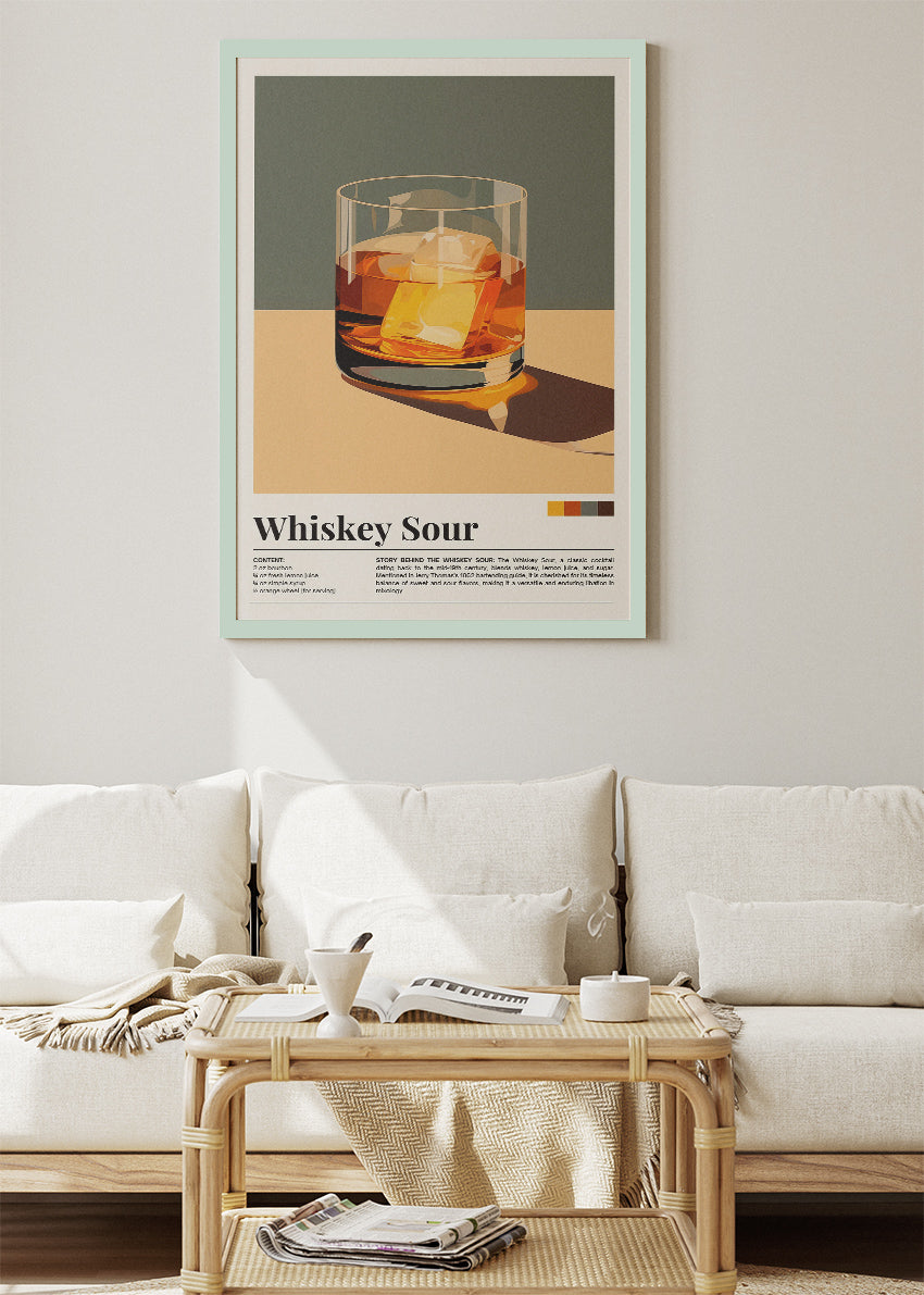 Whiskey Sour Modern Minimalist Cocktail Poster & Canvas Print | Elegant Bar Wall Art