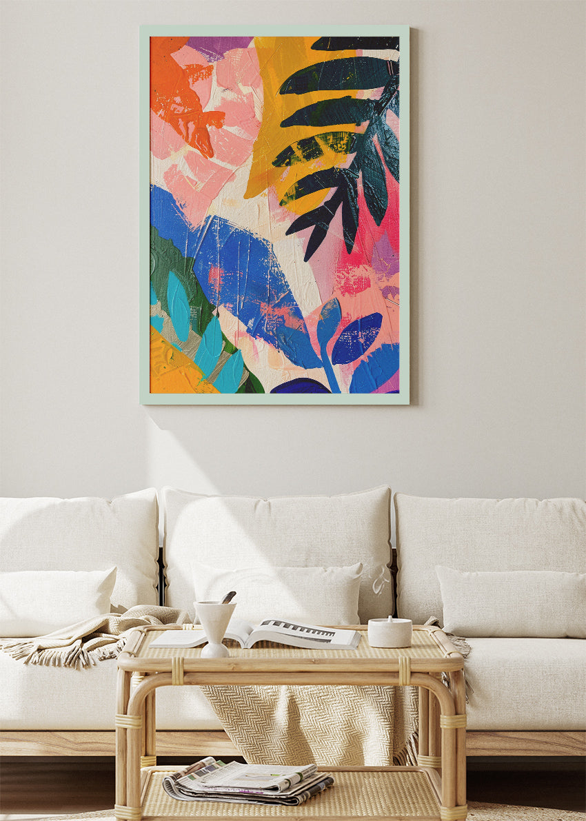 Colourful Abstract Botanical Wall Art – Modern Tropical Leaves Canvas Print & Contemporary Statement Poster for Living Room Decor UK