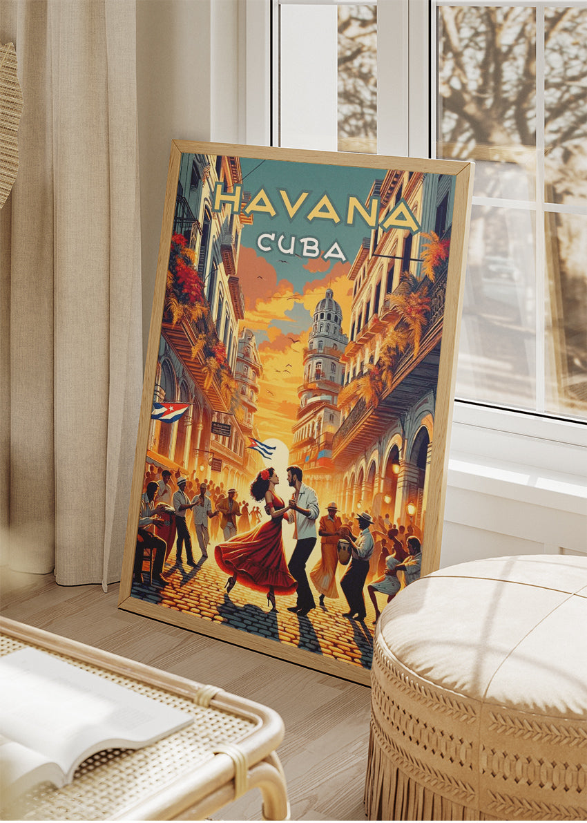 Havana Cuba Dancing Street Scene Poster & Canvas Print – Vintage Retro Art
