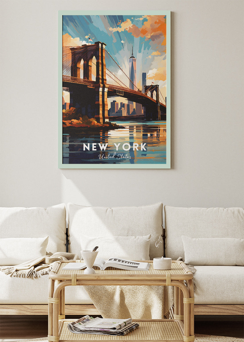 New York Brooklyn Bridge Poster & Canvas Print – Skyline Cityscape Wall Art