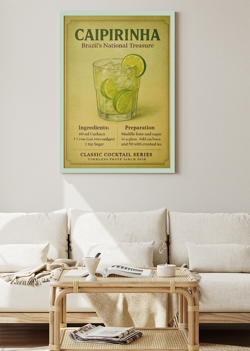 Caipirinha Vintage Cocktail Poster & Canvas Print | Brazil’s National Treasure Bar Wall Art