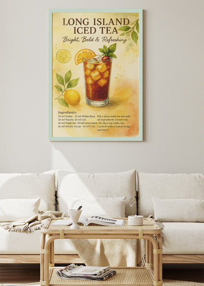 Long Island Iced Tea Watercolor Cocktail Poster & Canvas Print | Bright Bar Wall Art