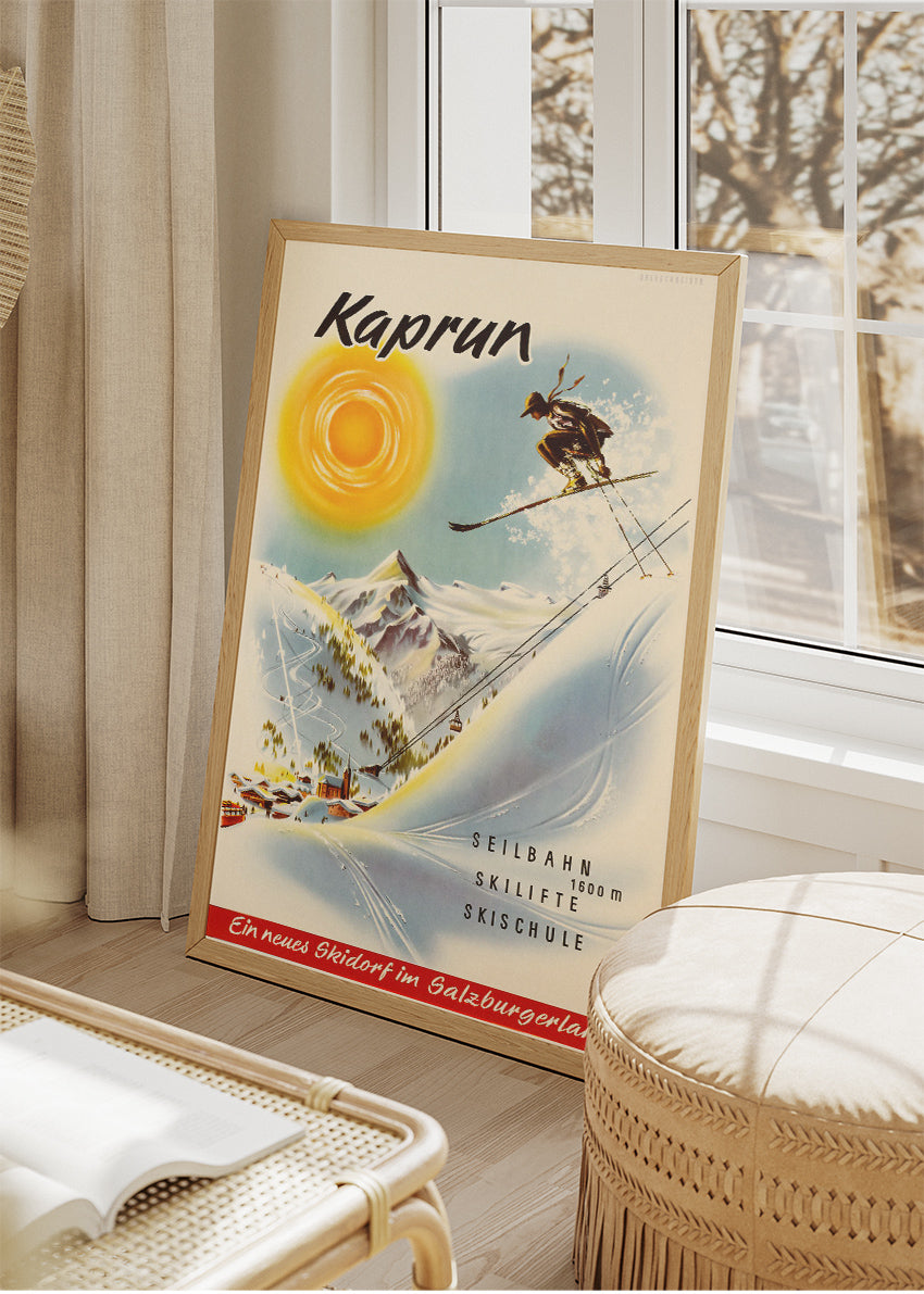 Kaprun Vintage Ski Poster & Canvas Print – Retro Austrian Alps Winter Sports Artwork