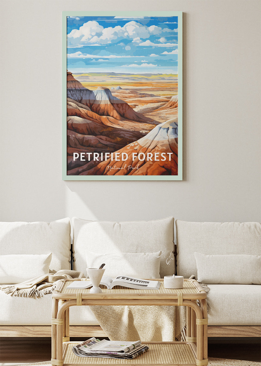 Petrified Forest National Park Poster & Canvas Print – Painted Desert Landscape Illustration Wall Art