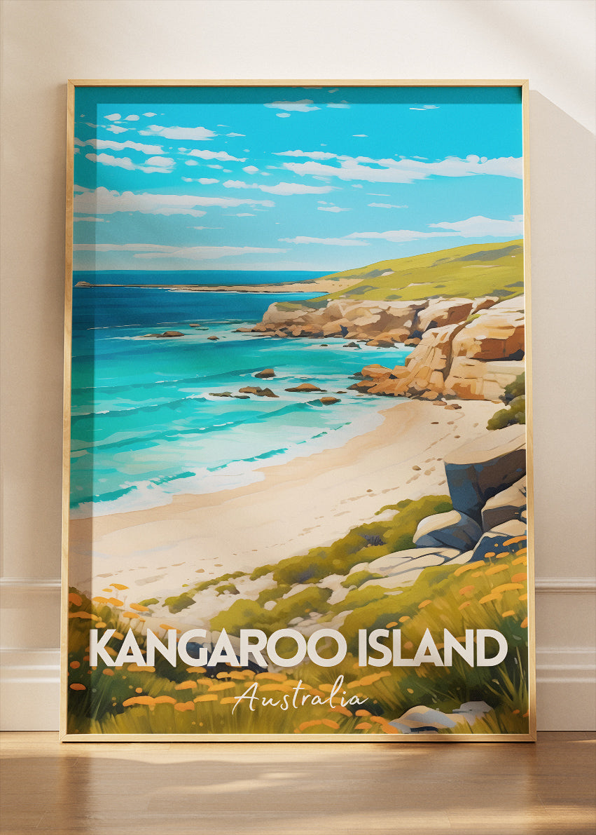 Kangaroo Island Australia Travel Poster & Canvas Wall Art – Coastal Beach Print