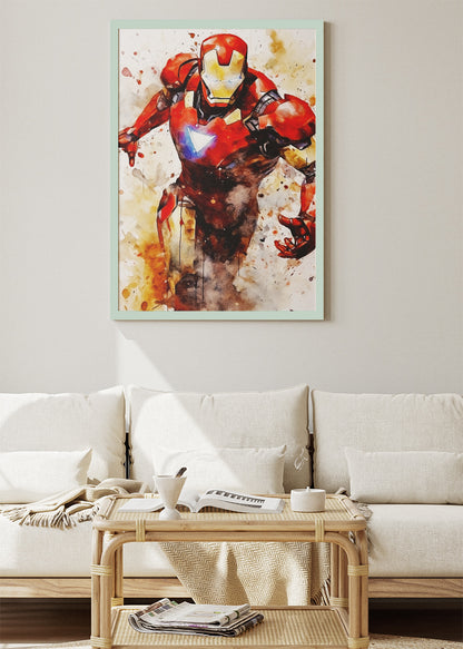 Iron Hero Watercolor Splash Portrait Canvas & Poster Print – AI PRINT LAB